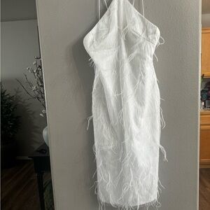 Elegant White Feathered Dress